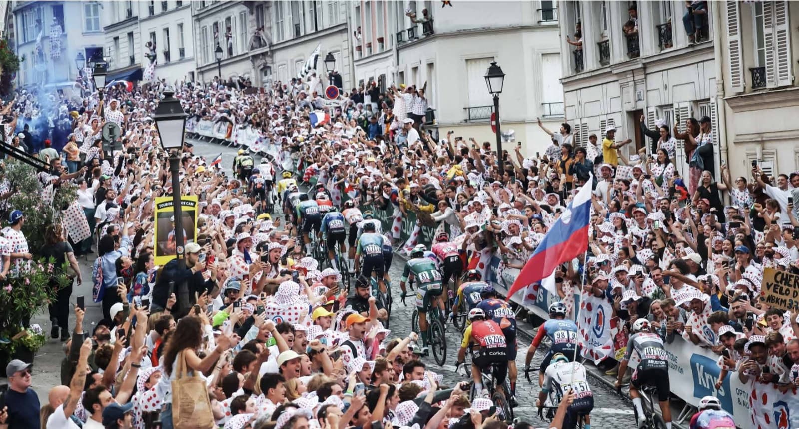 Tour de France spectators cheering the peloton